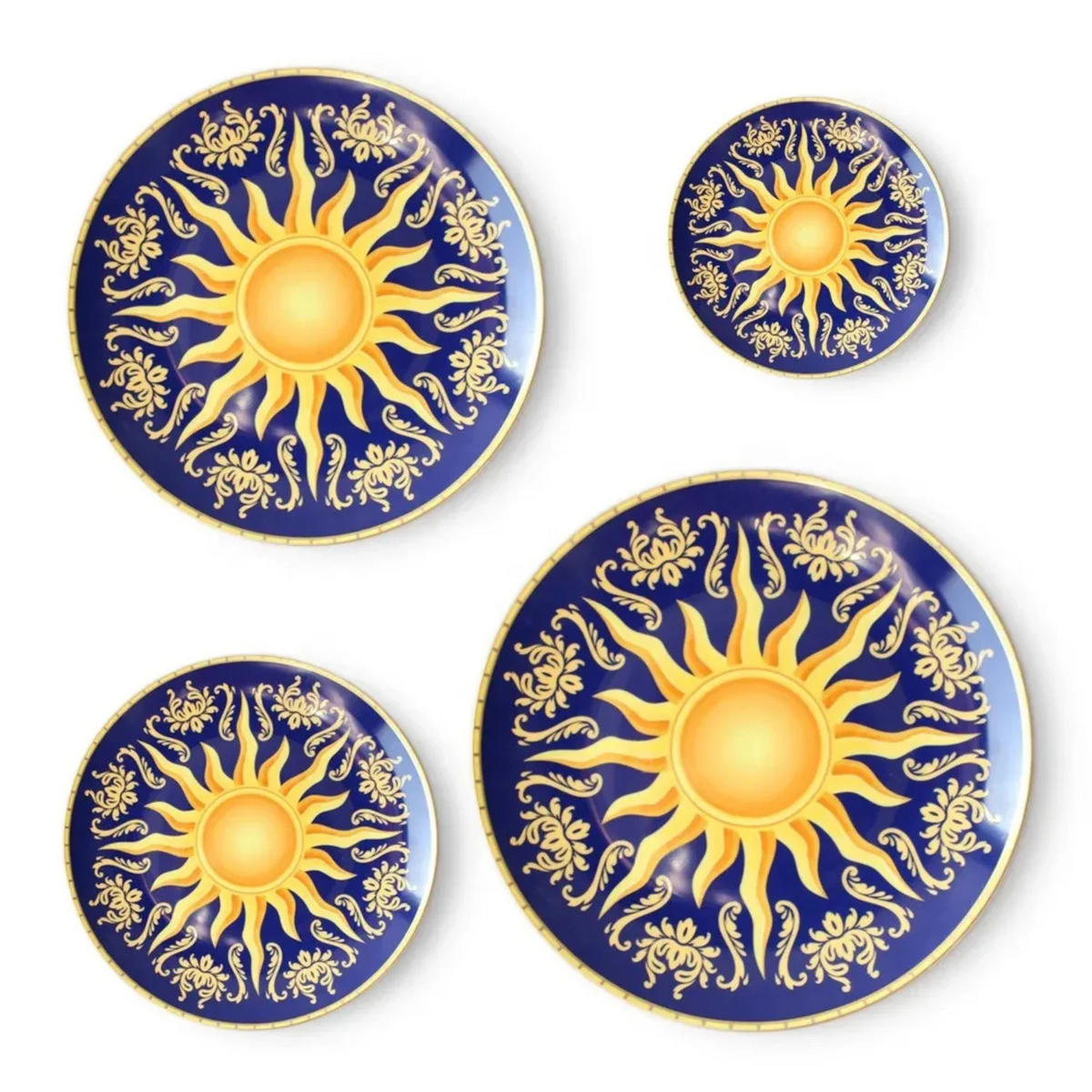 TELLERSET Royal Blue Sun Bone China Blau Gold 4tlg Ø30 Ø27 Ø20 Ø16 cm - Gelb/Goldfarben, Keramik (30/2/2cm) - Quality Elegance