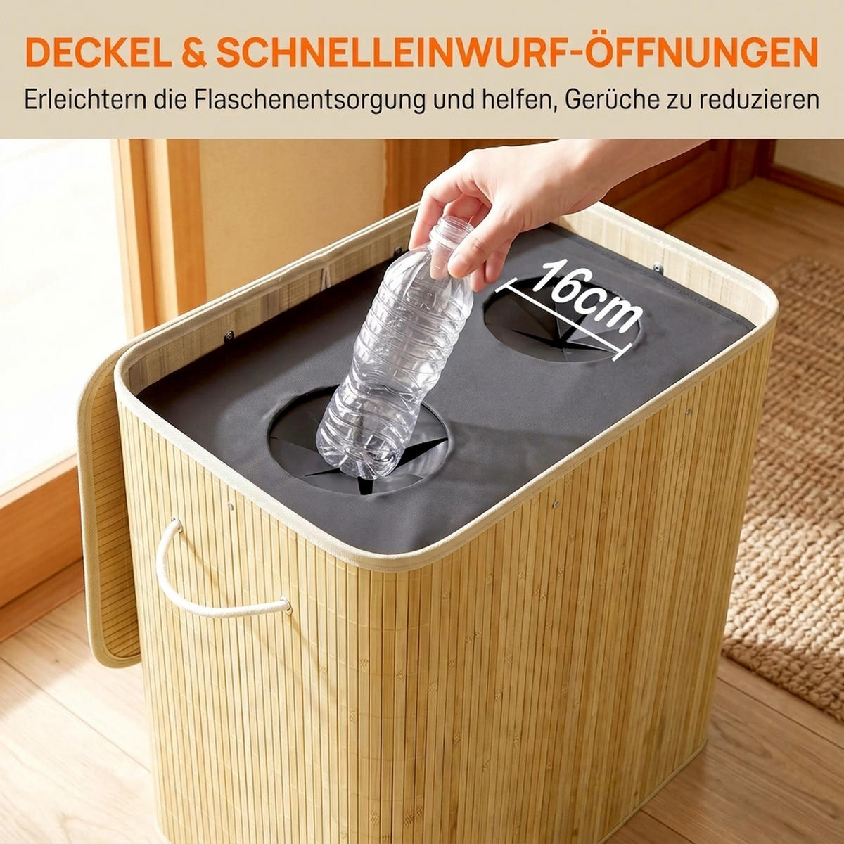 PFANDFLASCHEN-SAMMELBEHÄLTER Polyester Bambus Naturholz - Naturfarben, Holz (41/60/62cm) - HOMCOM