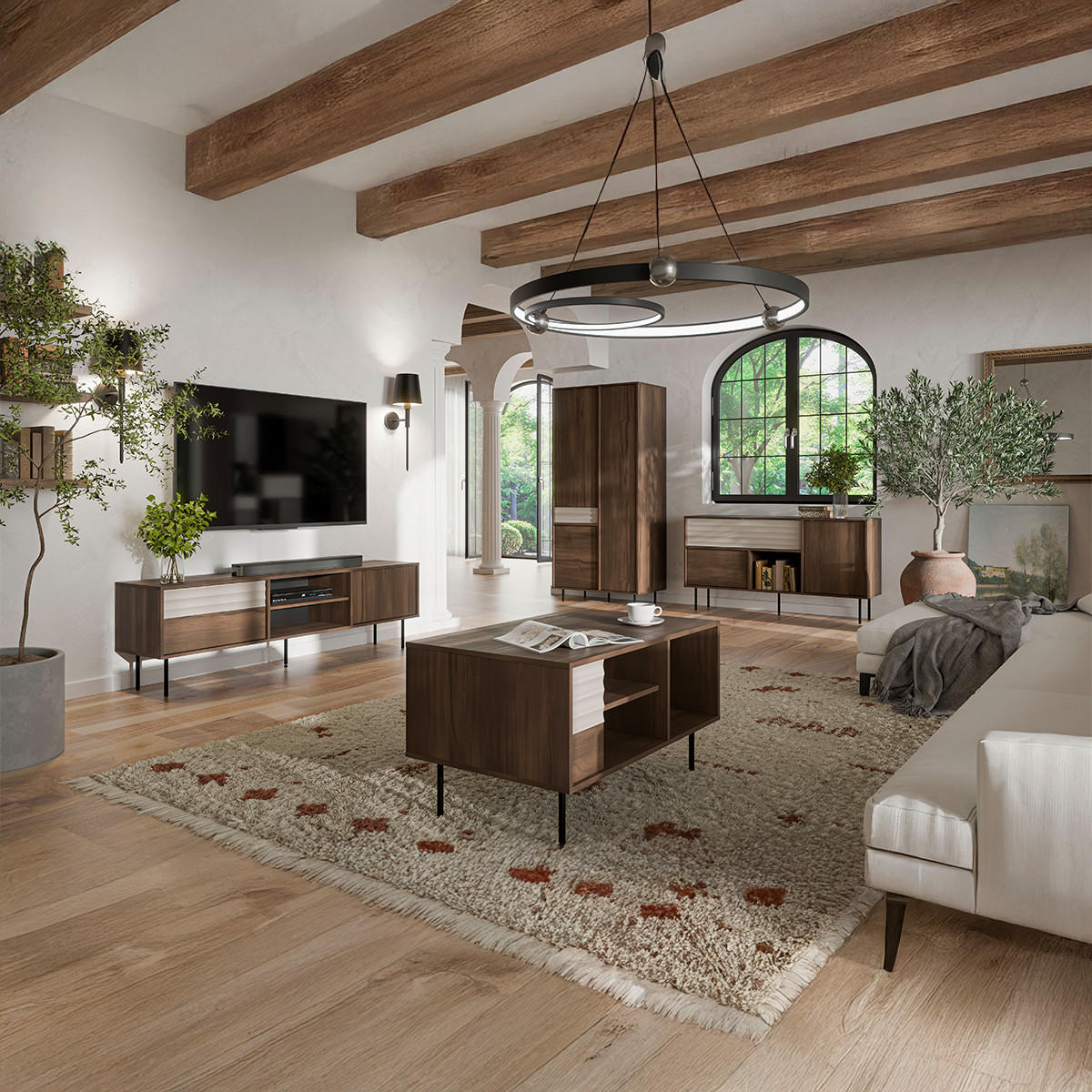 SCHRANK Astra Dunkles Holz und Kaschmir - Beige, Holzwerkstoff (90/195/52cm) - Petits-meubles