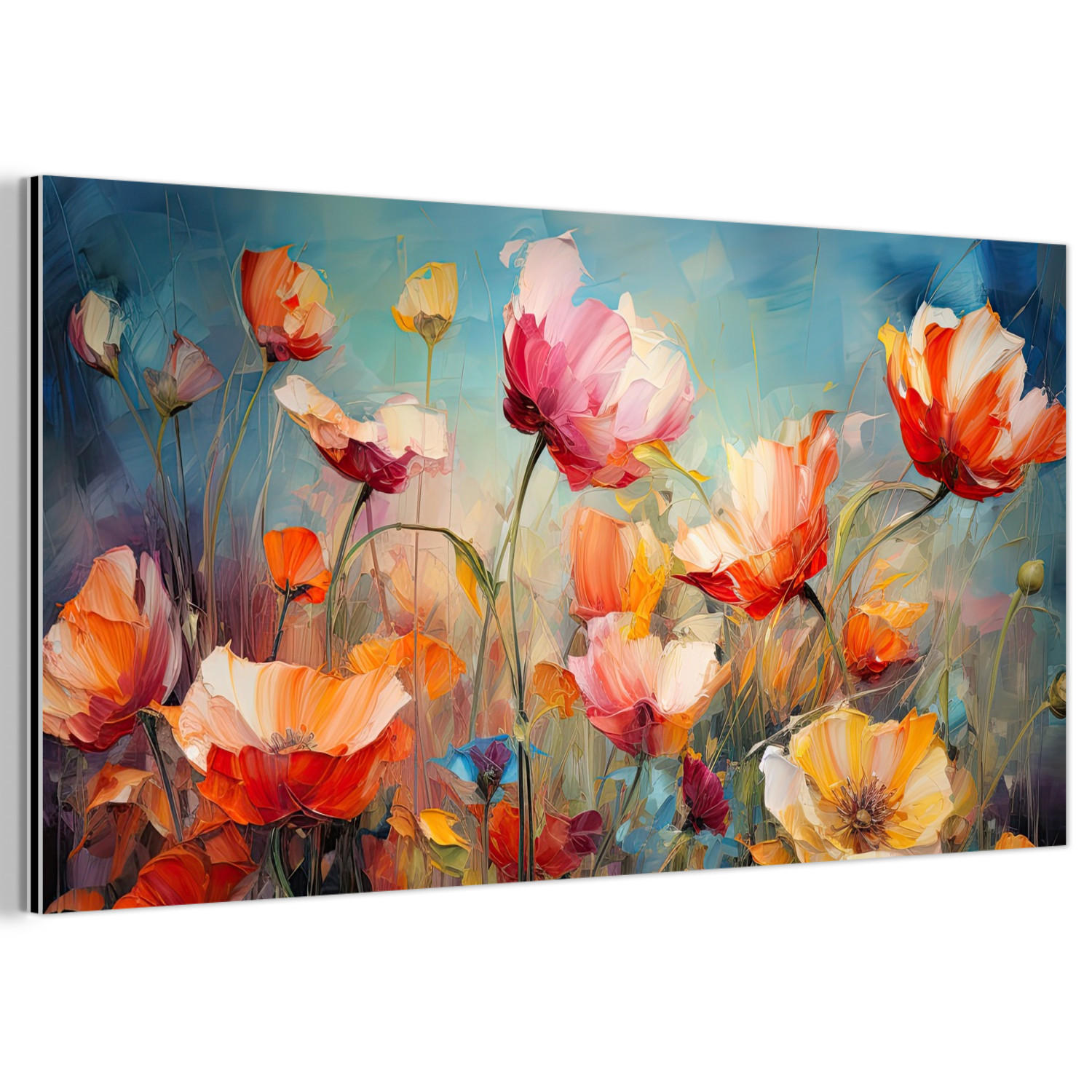 METALLBILD Blumen - Aquarell - Kunst - Botanisch - Natur 80x40 cm - Orange, Metall (80/40cm) - MuchoWow