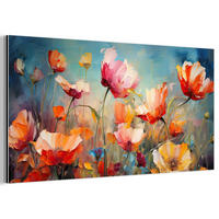 METALLBILD Blumen - Aquarell - Kunst - Botanisch - Natur 80x40 cm - Orange, Metall (80/40cm) - MuchoWow