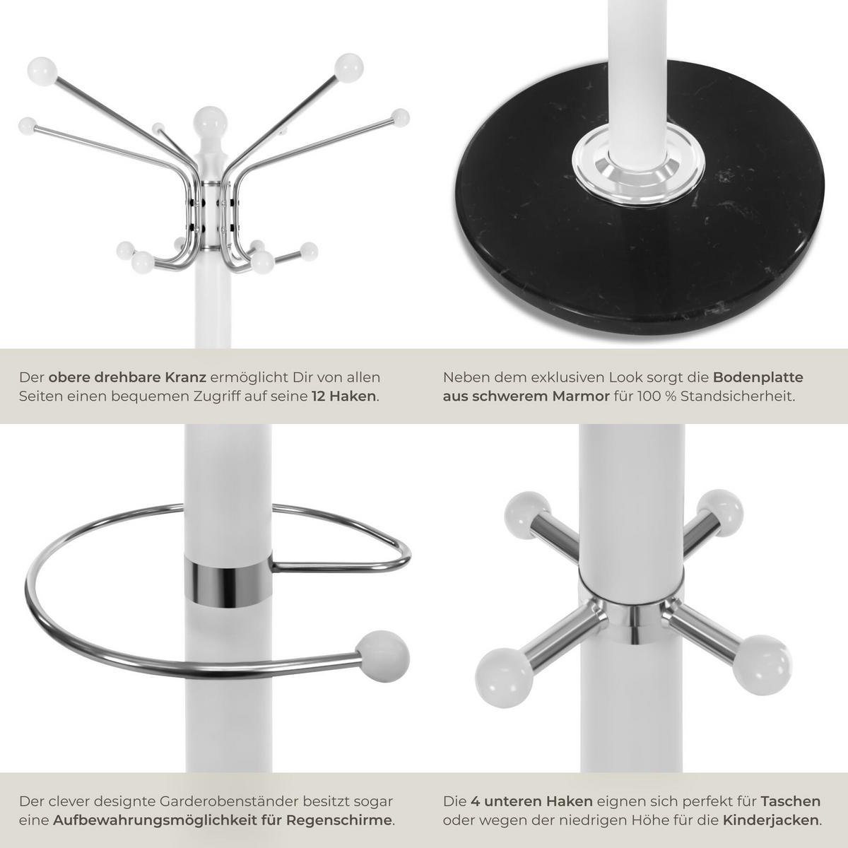 GARDEROBENSTÄNDER, 40 x 170 cm, weiß - Weiß, Metall (40/140/40cm) - tectake