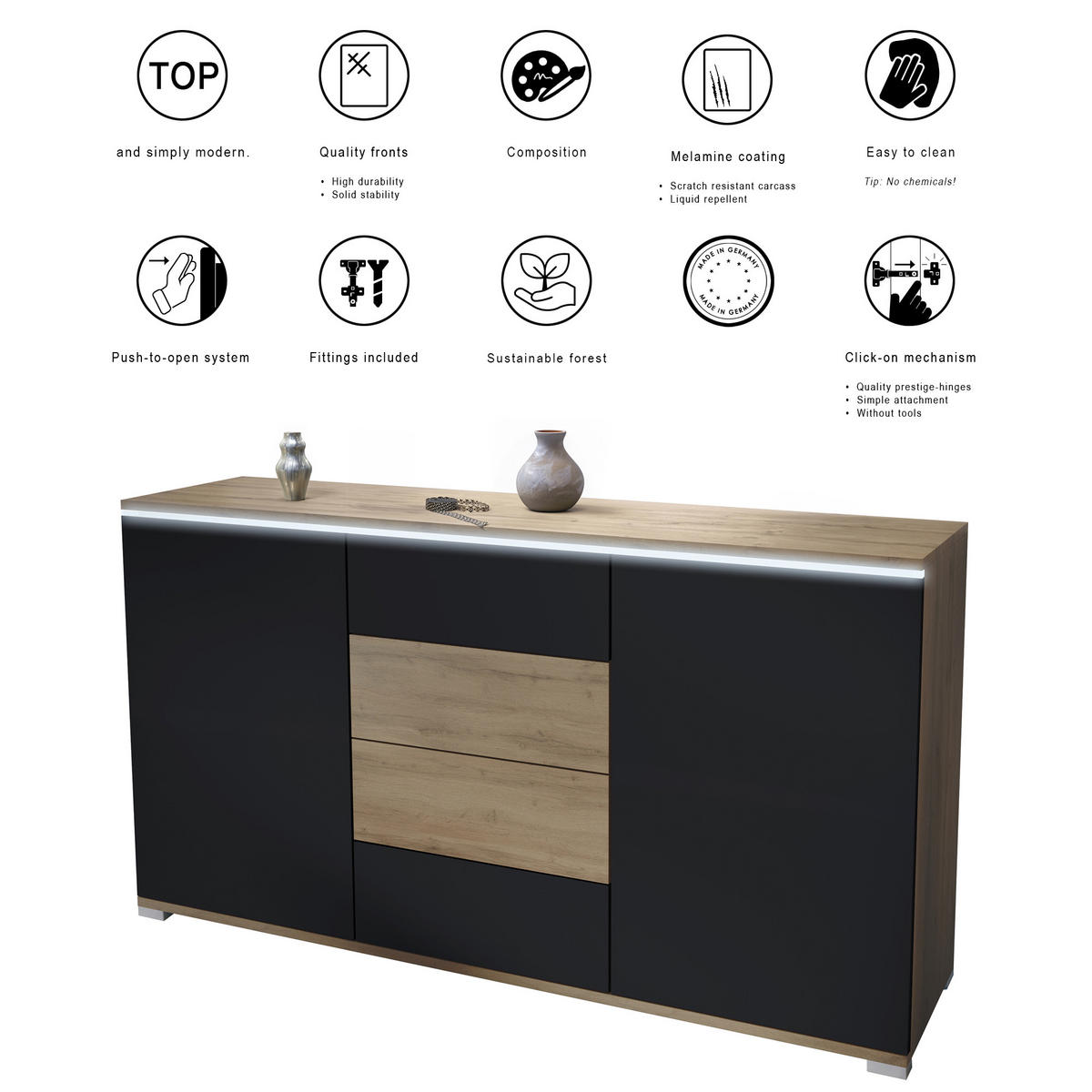SIDEBOARD Faro Anthrazit matt - Anthrazit, Holzwerkstoff (138.5/75.5/35cm) - Vladon