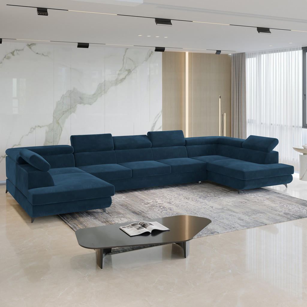 Thumbnail - Masseno Wohnlandschaft, Blau, Holz, 6-Sitzer, U-Form, 395x89x190 cm, Wohnzimmer, Sofas & Couches, Wohnlandschaften, Wohn...