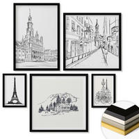 WANDBILDER 5er-Set - 50x50 cm & 20x30 cm & 40x60 cm Schwarzer Rahmen - Abstrakte Gemäldekompositionen - Schwarz, Kunststoff (40/60cm) - ArtPrintCave