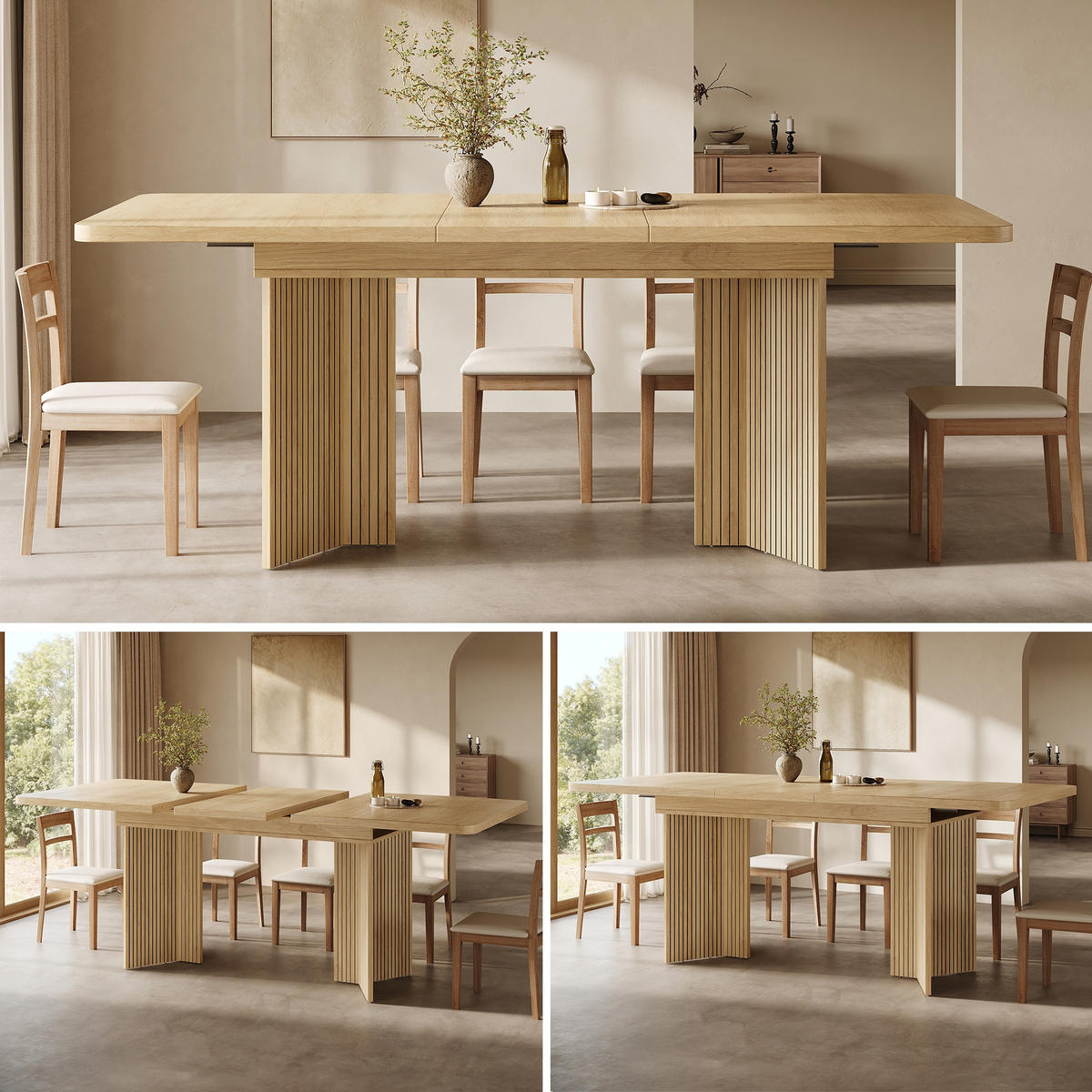 ESSTISCH ausziehbarer Naturholz + Walnuss mit Stauraum und integrierten Fächern 130-160/80/75.5 cm - Naturfarben, Holz/Holzwerkstoff (120/80/76.1cm) - Oxeza