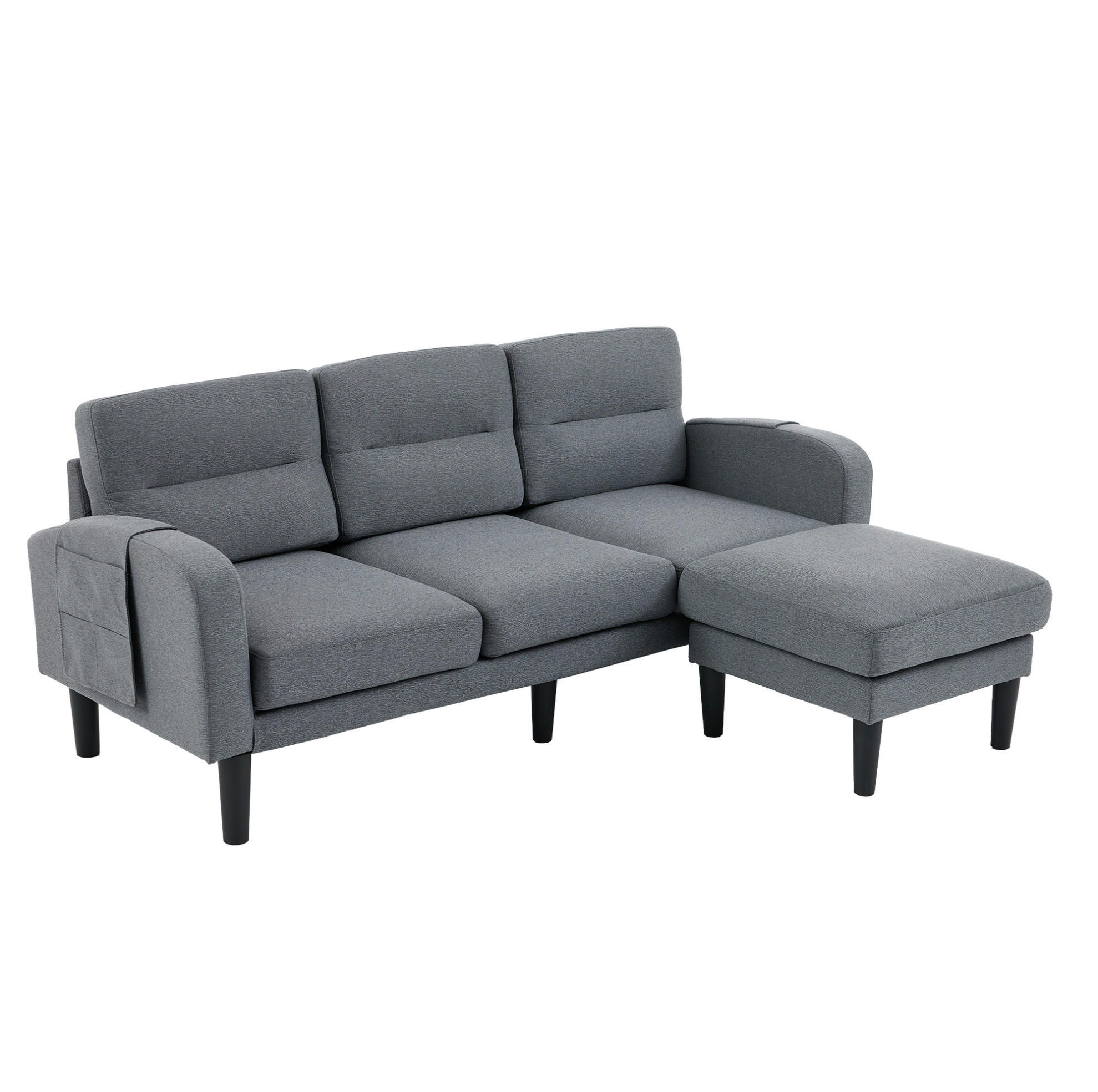ECKSOFA 204/136/80 cm aus Stoff mit Chaiselongue und seitlichen Aufbewahrungstaschen Grau - Grau, Textil (136/204cm) - Modenvie