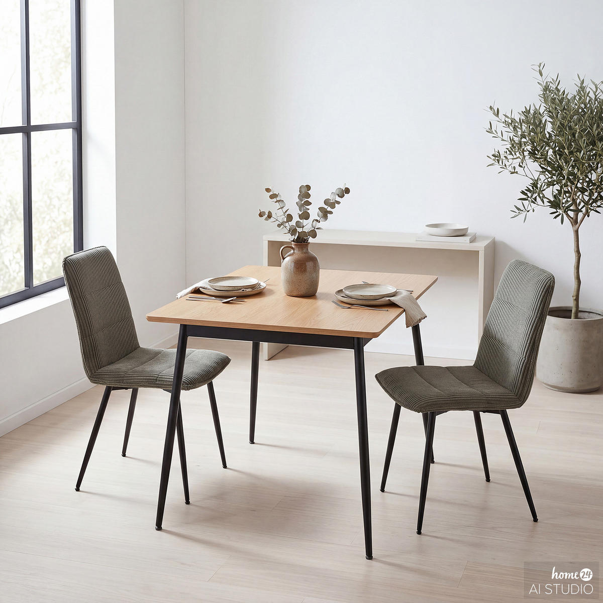 POLSTERSTUHL - 4er-Set - Cord / Eisen - Schwarz/Grün, Textil/Metall (47/91/60cm) - home24