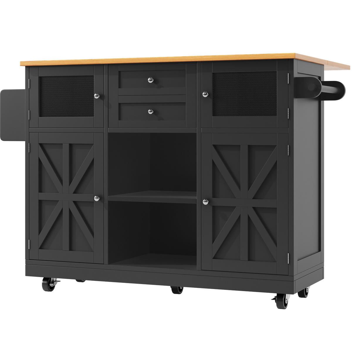 KÜCHENINSEL 140/70/93,5 cm Schwarz aus MDF und Metall mit klappbarer Tischplatte - Schwarz, Holzwerkstoff (40/93.5/140cm) - OKMYHOME