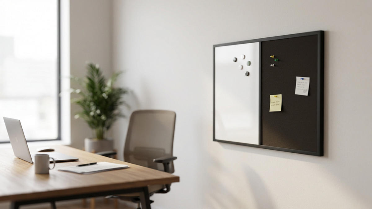 KOMBITAFEL 2 in 1 Whiteboard und Kork 90x60 mit schwarz lackietem Holzrahmen - Schwarz/Weiß, Holz (90/60/1.5cm) - ALLboards