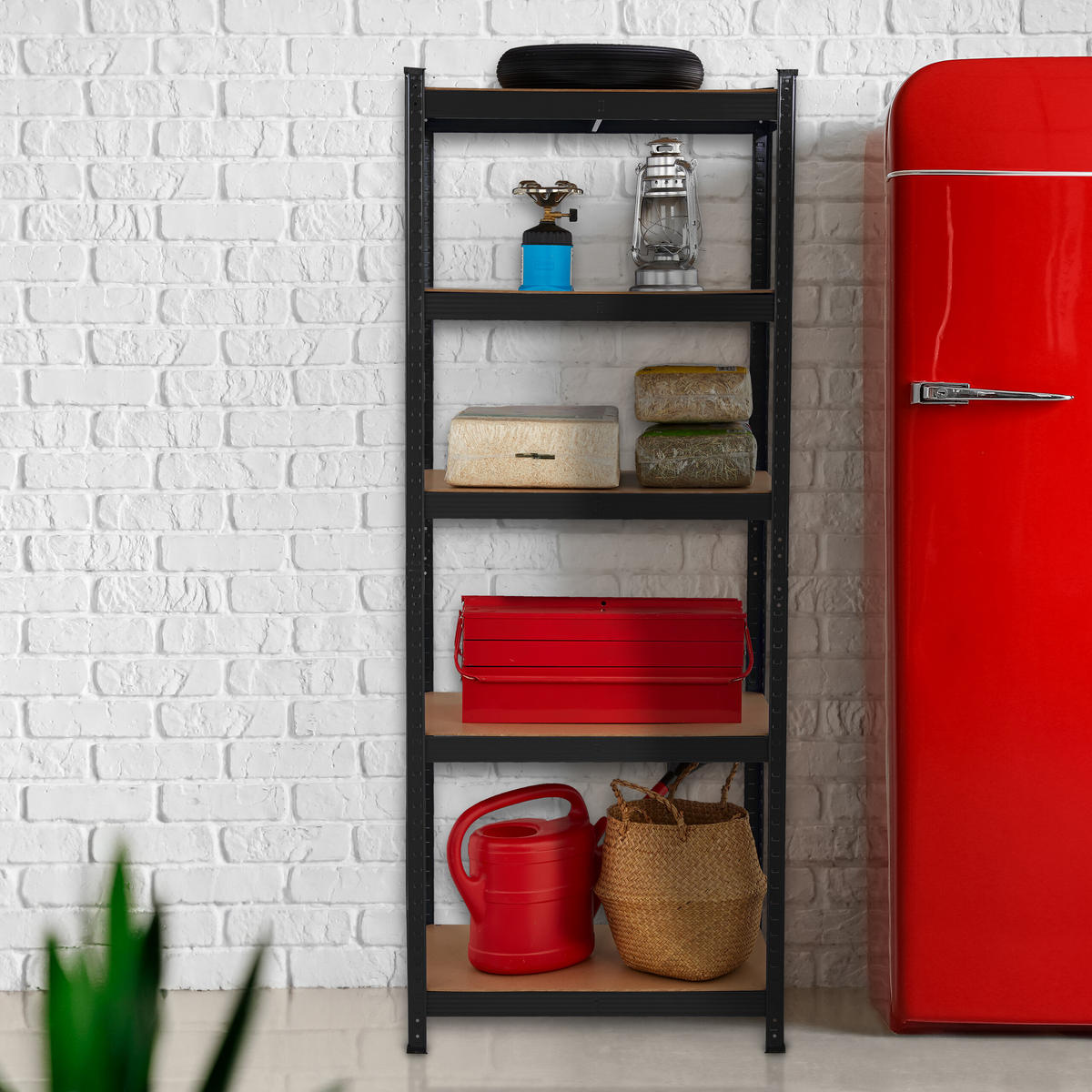 SCHWERLASTREGAL - Schwarz, Holzwerkstoff/Kunststoff (70/180/45cm) - Relaxdays