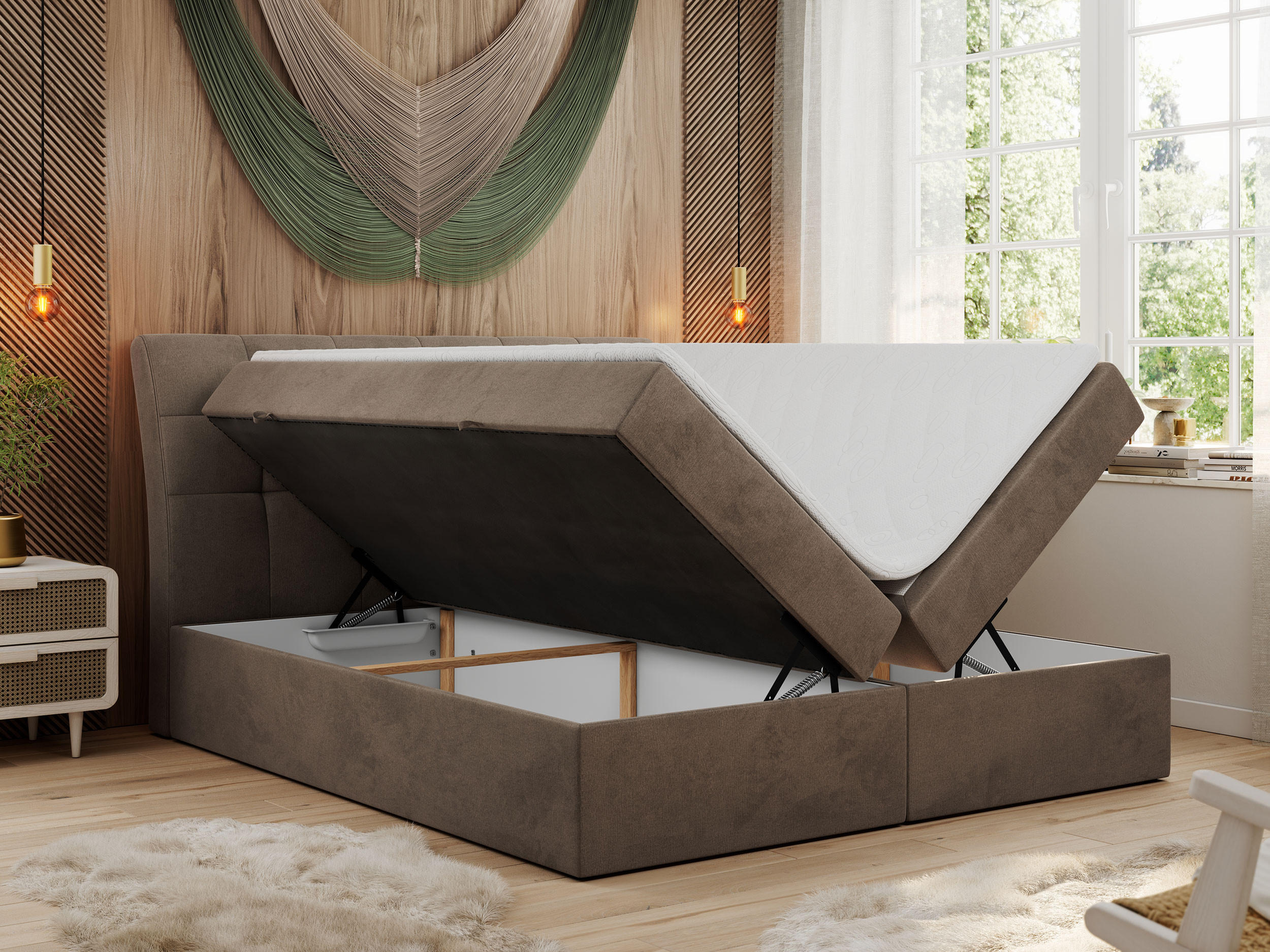 Thumbnail - MKS Boxbett, Braun, Textil, 2-Sitzer, H3, Rechteckig, 180x200 cm, Schlafzimmer, Betten, Boxspringbetten