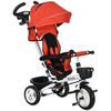 6 in 1 Dreirad mit Schubstange, Kinderdreirad mit Sicherheitsgurt, Sonnendach - Rot, Metall (112/50/104cm) - HOMCOM