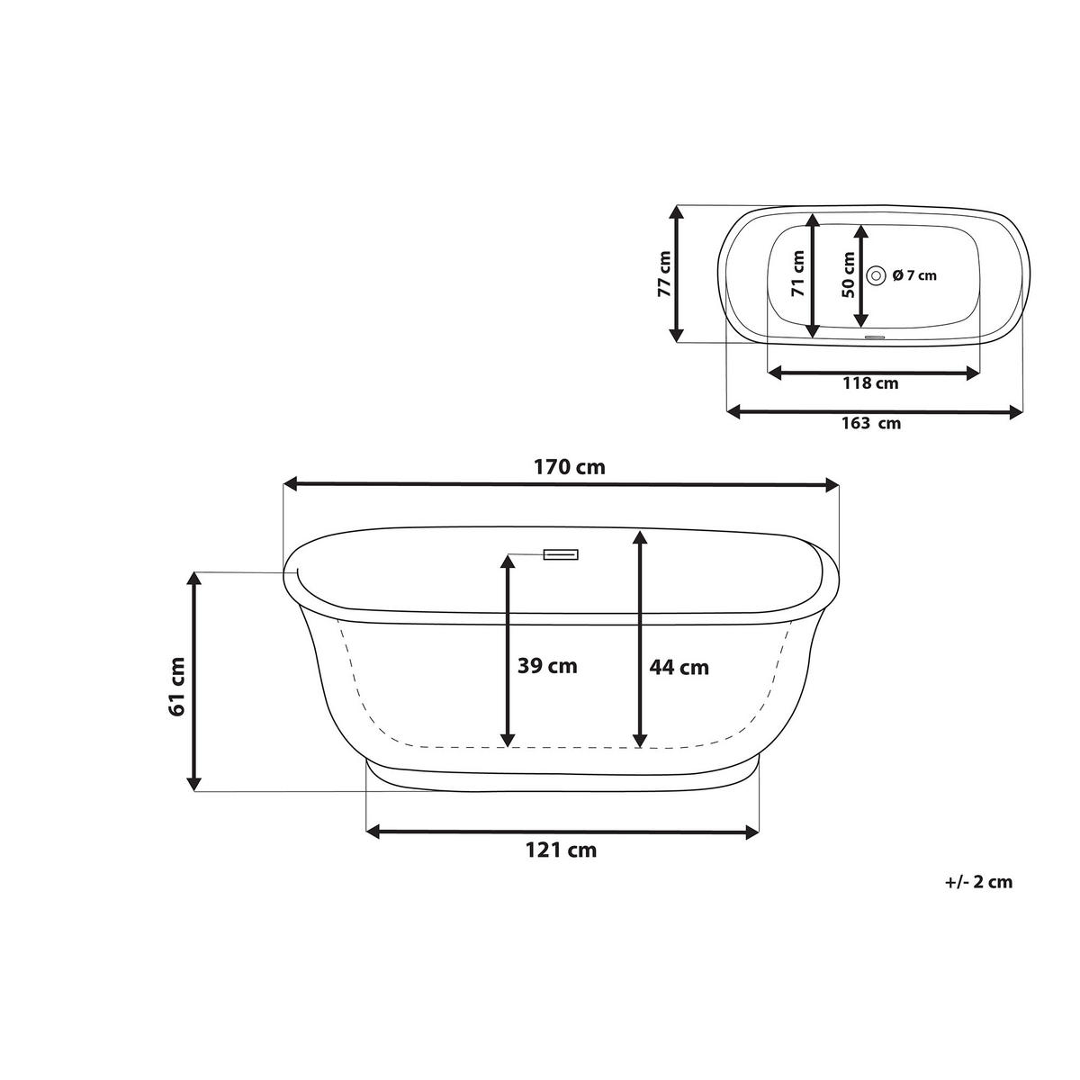 BADEWANNE FREISTEHEND 77x170x61 cm weiß Tesoro - Weiß, Kunststoff (77/61/170cm) - Beliani