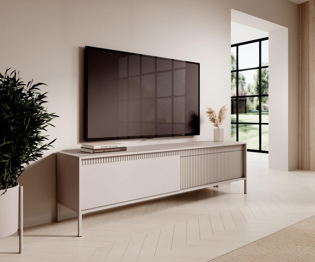 TV-SCHRANK Beige 190 cm Santori auf Beine, 2 Türen - Beige, Holz (187/53/40cm) - Emporius