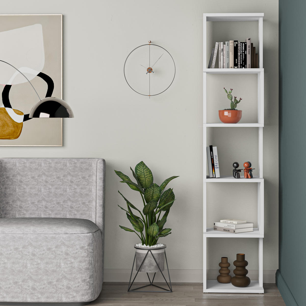 BÜCHERREGAL Piri Weiß 35/30/161 cm - Weiß, Holzwerkstoff (34.8/161/29.6cm) - Decortie