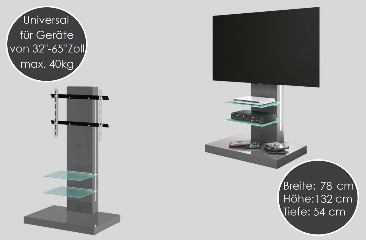 TV RACK rechteckig Weiß Hochglanz Glas 78/132/54 cm - Weiß Hochglanz, Holzwerkstoff (78/132/54cm)