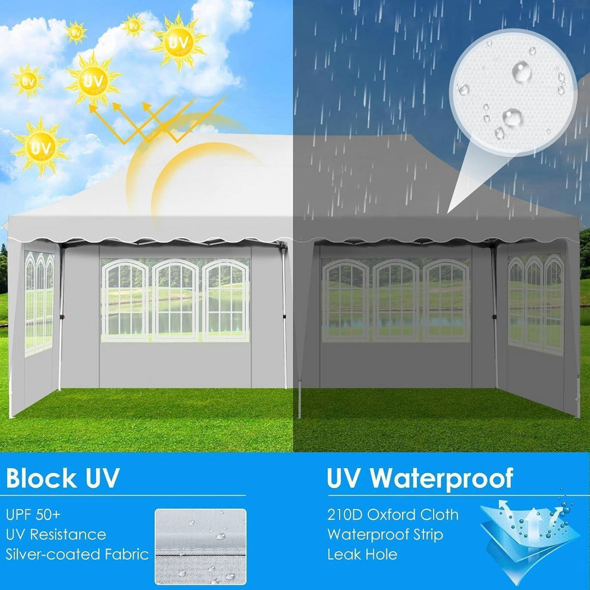 PAVILLON 3x6 m Faltpavillon Wasserdicht UV Schutz 50+ 6 Seitenwände 290-310 cm Höhe Weiß - Weiß, Textil (300/310/600cm)
