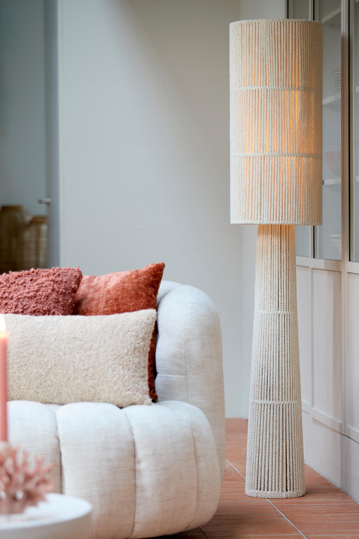 STEHLEUCHTE Michiel Weiß Ø30/160 cm - Weiß, Textil (30/30/160cm) - Light & Living