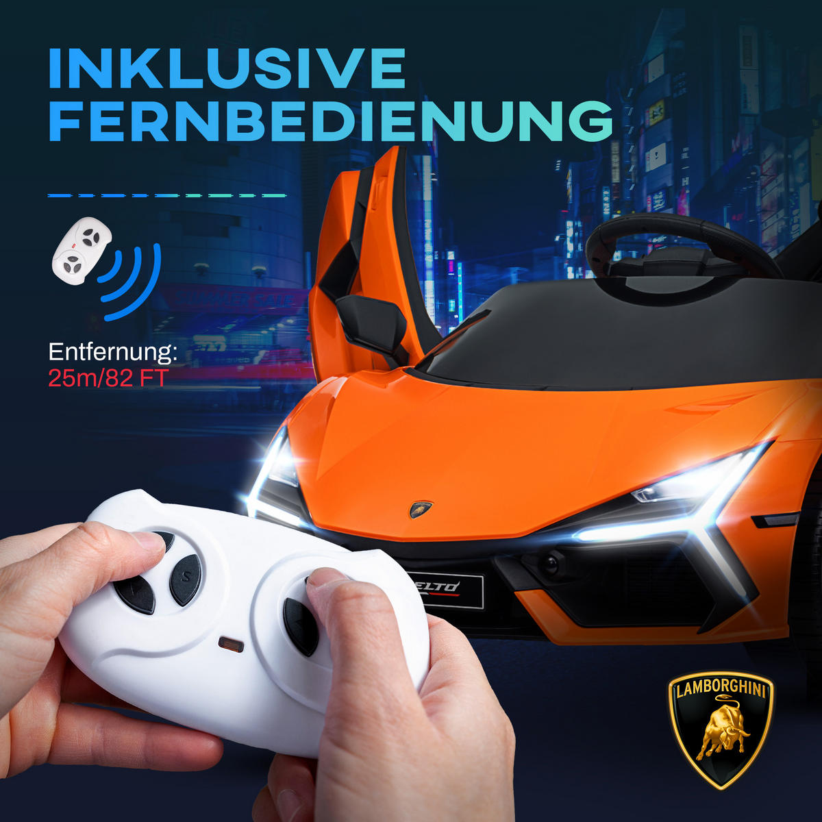ELEKTROAUTO DE-06232 Lamborghini-inspiriert mit Fernbedienung Orange - Orange, Kunststoff/Metall (105/60/40cm) - ComfortXL