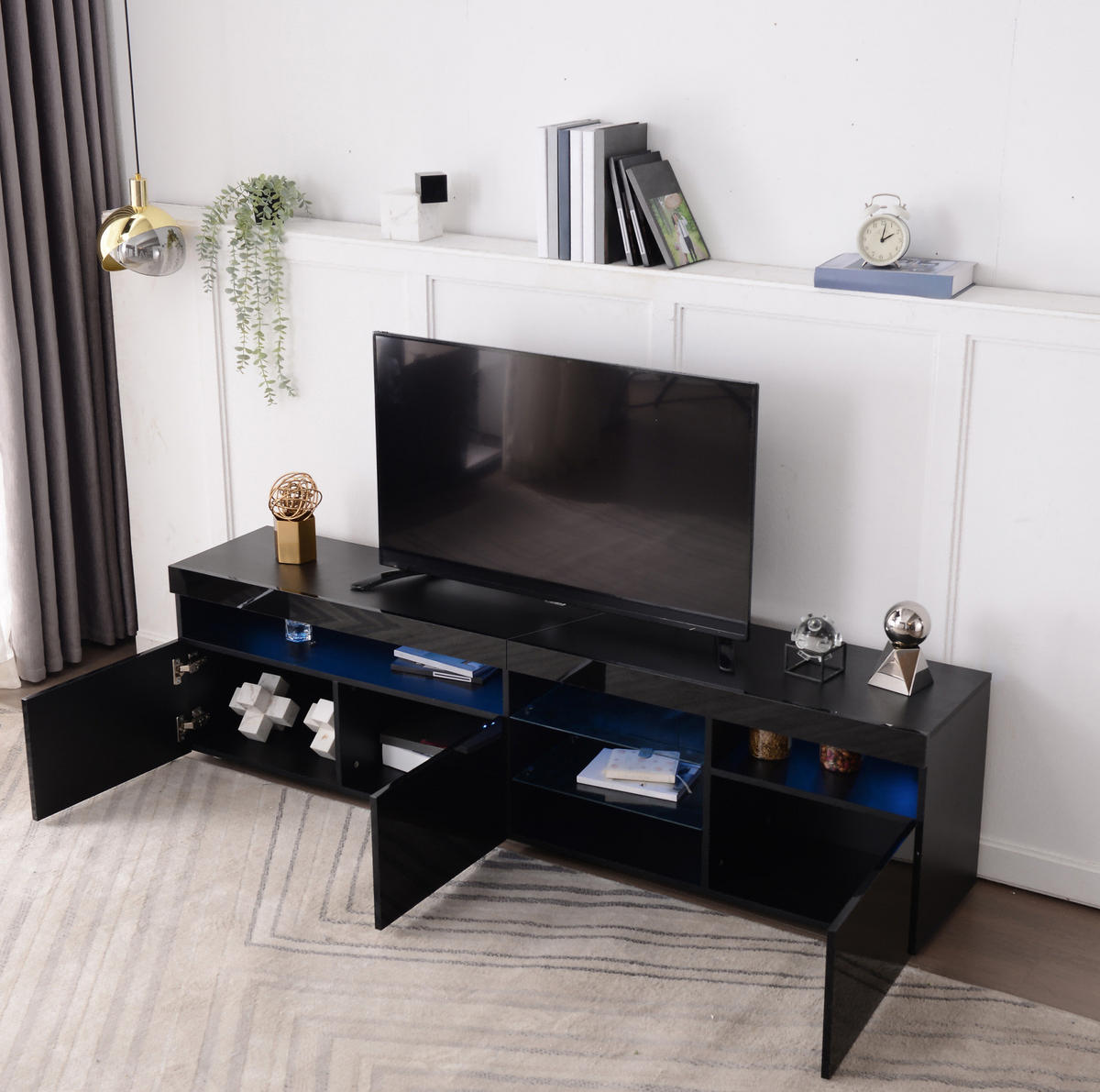 TV-ELEMENT mit LED-Beleuchtung 180 x 35 x 48 cm MDF Black - Schwarz, Holzwerkstoff (35/48/180cm) - Beauniv