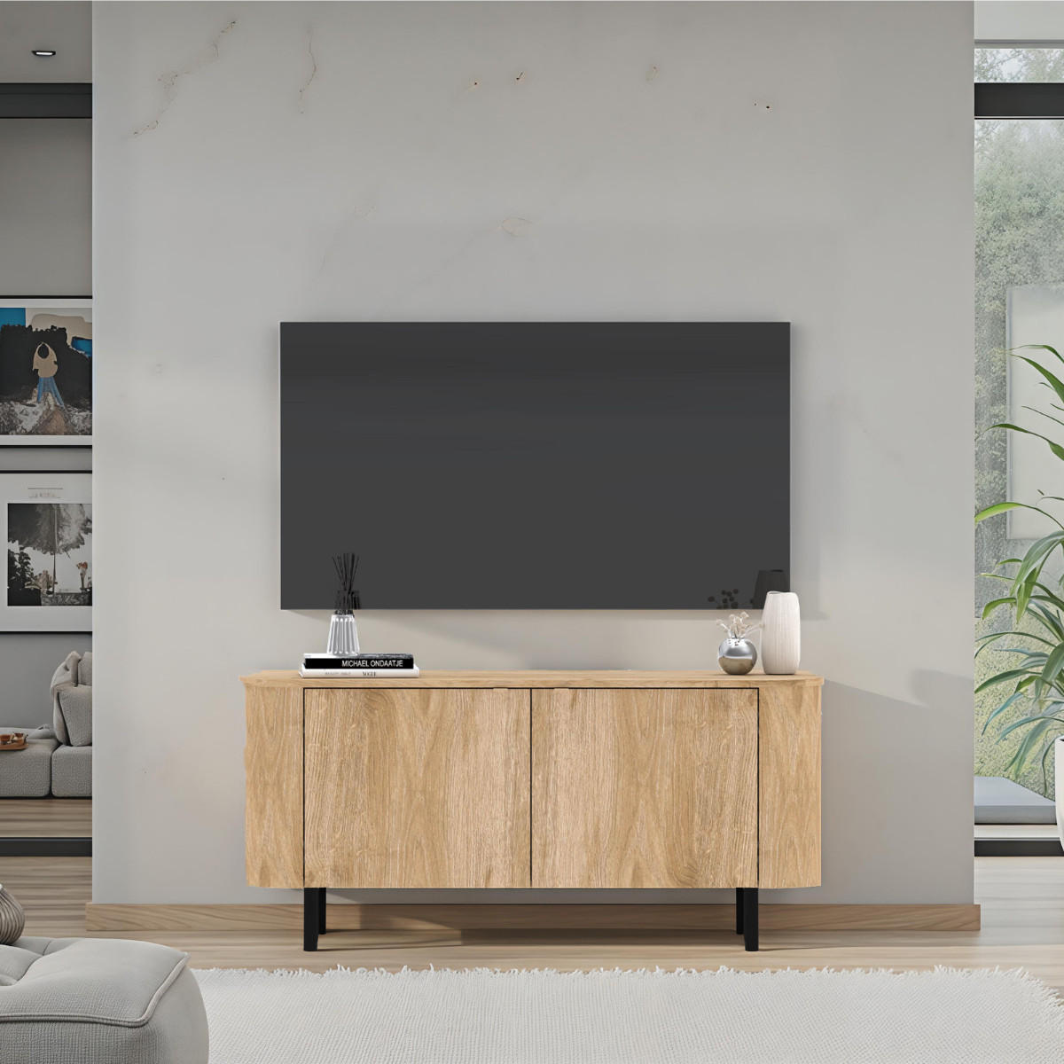 TV-MÖBEL2 Türen Eichendekor 130,1/42/60,2 cm - Eschefarben, Holzwerkstoff (42/60.2/130.1cm) - Calicosy