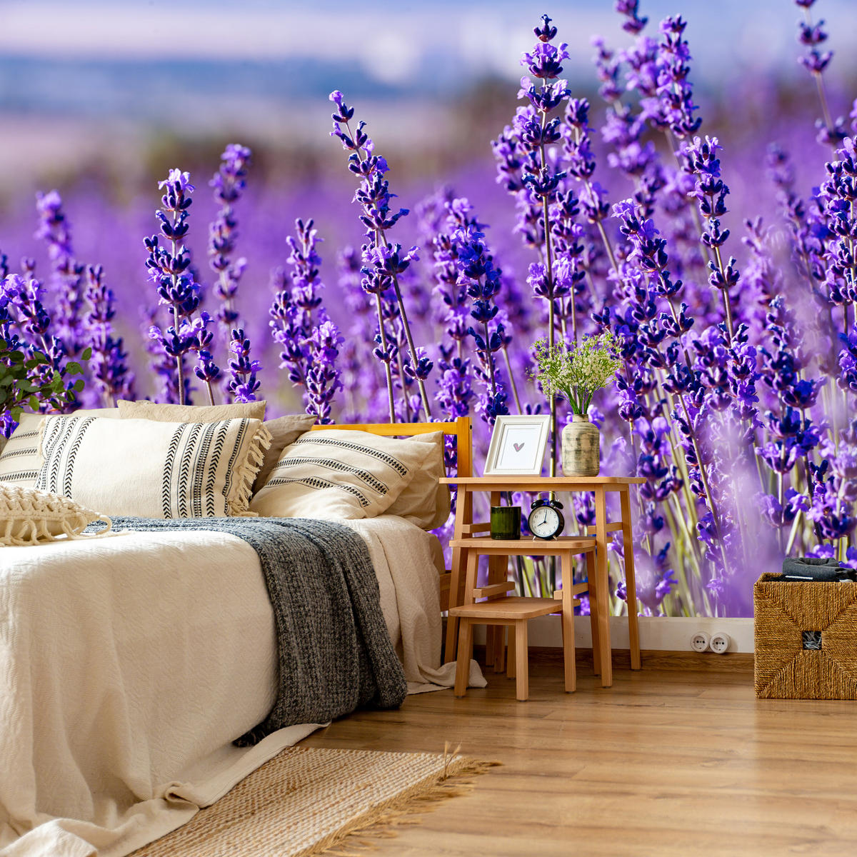 FOTOTAPETE für Schlafzimmer Lavendelfeld Blüten Provence 350x256 - Violett, Papier (350/256cm) - Muralo