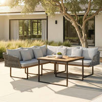 DINING-LOUNGESET Viola Grau Outdoorstoff/Metall/Holz - Hellgrau, Holz - Bessagi Garden
