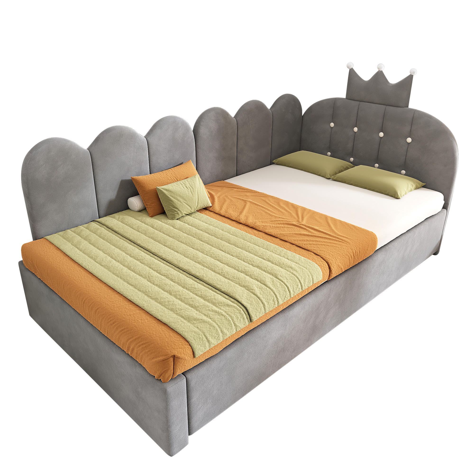 BETT 90/200 cm & 90/190 cm in Grau Samt mit Ausziehbett - Grau, Holzwerkstoff/Textil (90/200cm) - WISHDOR