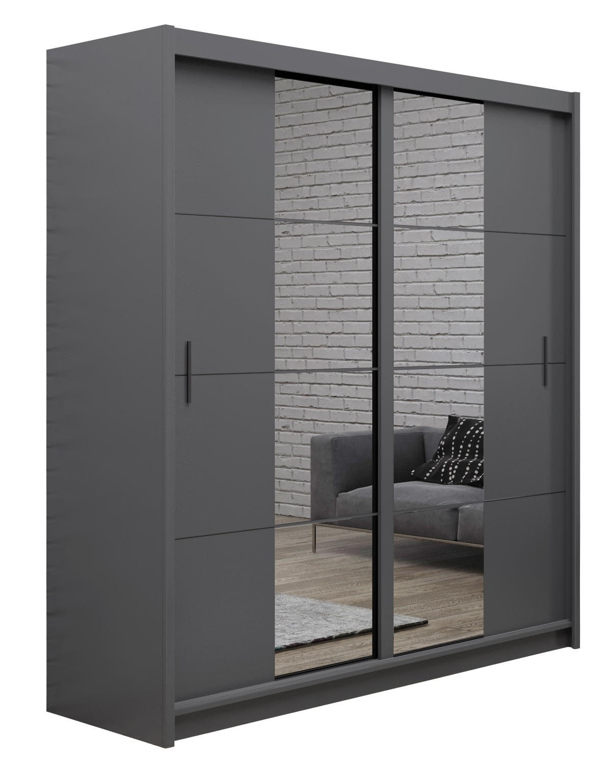 SCHWEBETÜRENSCHRANK KARTHUS 203/215/61 cm 2-türig mit Spiegel Graphitfarben - Graphitfarben, Holzwerkstoff (203/215/61cm) - MASSENO