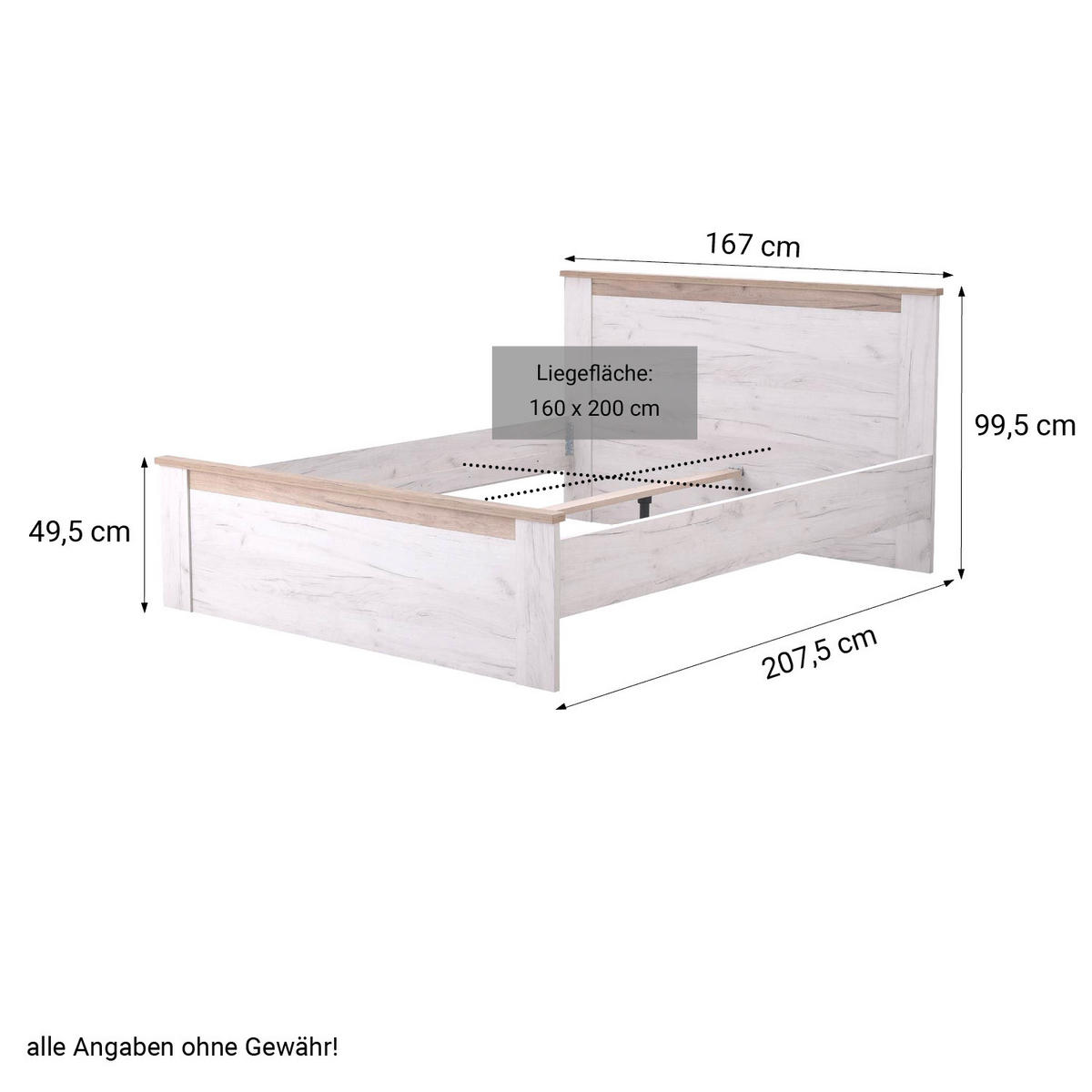HOLZBETT 160/200 cm shabby weiß - Grau, Holz - Homestyle4u