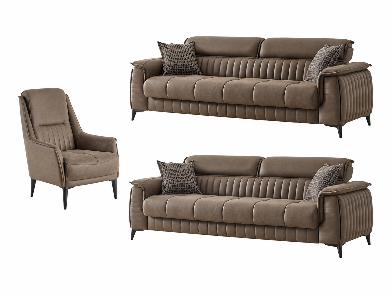 SITZGARNITUR Regina, Braun Stellvariante 3+3+1 - Braun, Holzwerkstoff/Kunststoff (243/85/95cm)