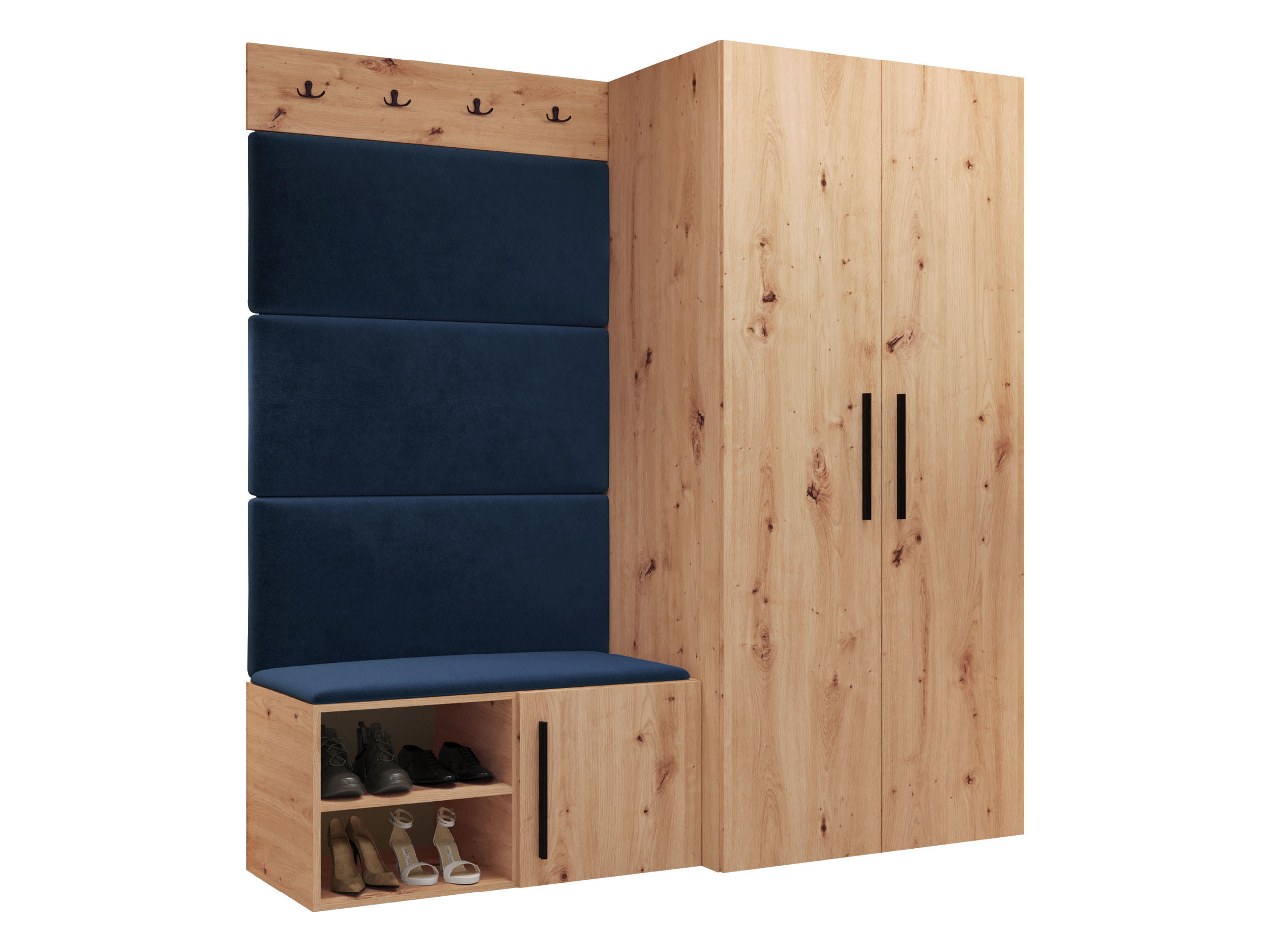 MOBILIER PENTRU HOL Medi I - albastru/stejar Artisan, material plastic/compozit lemnos (80/191/50cm) - MIRJAN24