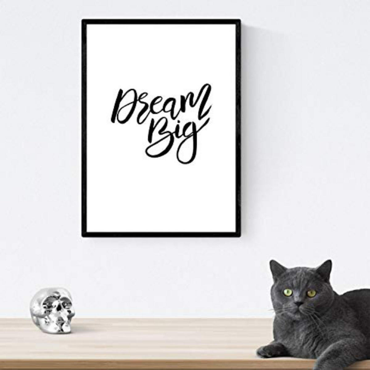 POSTER Set mit 4 glücklich und bunt Dream Big A4 Schwarzer Rahmen - Schwarz, Papier (29.7/3cm) - Nacnic