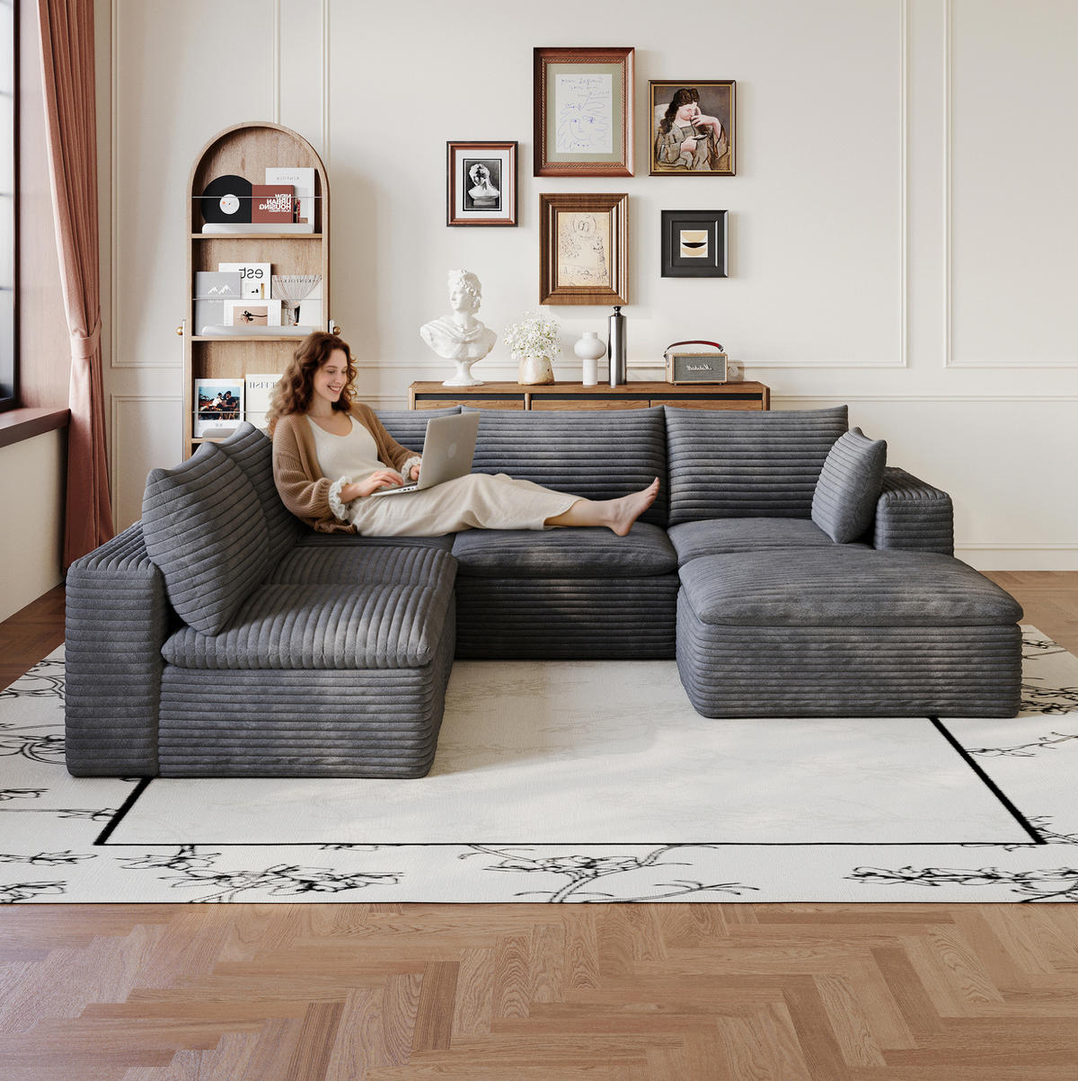 WOHNLANDSCHAFT aus Stoff 260x250 cm Dunkelgrau mit flexiblem Aufbau und weicher Schaumstoffpolsterung - Dunkelgrau, Textil (260/60/250cm) - Modfu