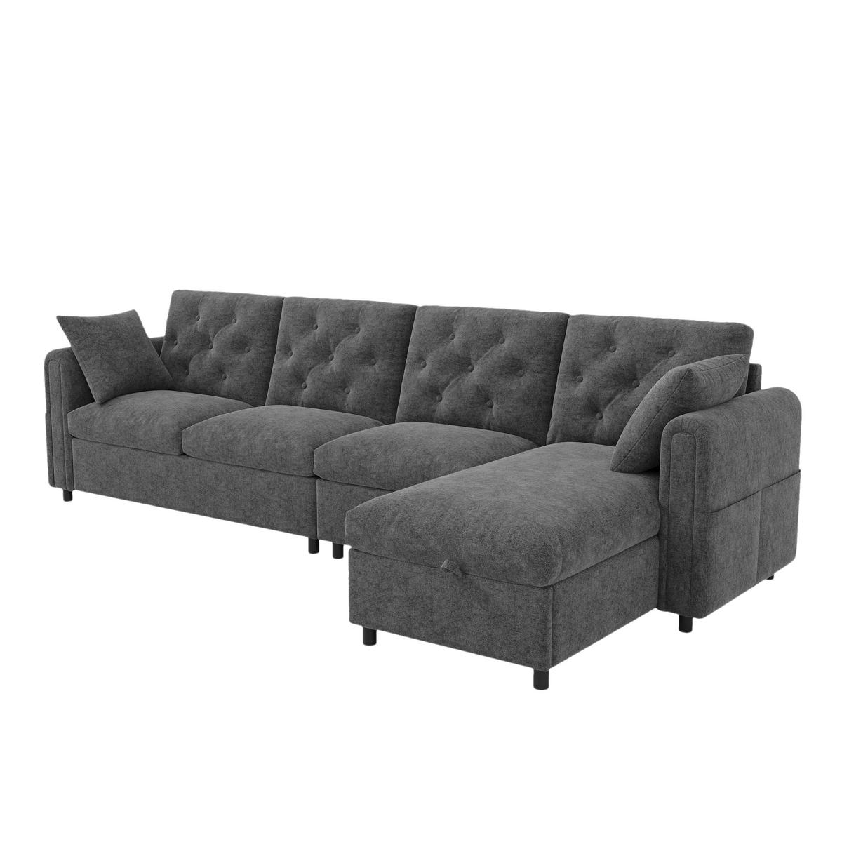 ECKSOFA 281/132/86 cm Grau mit 2 Stauraum und Magazintaschen - Grau, Textil (281/132cm) - Oxeza