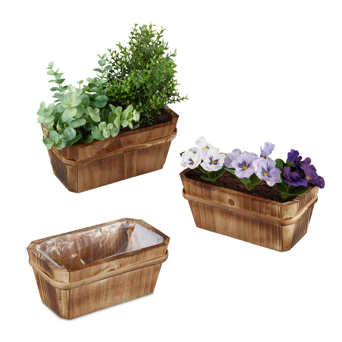 BLUMENKASTEN - Braun, Holz (19.5/8.5/11cm) - Relaxdays