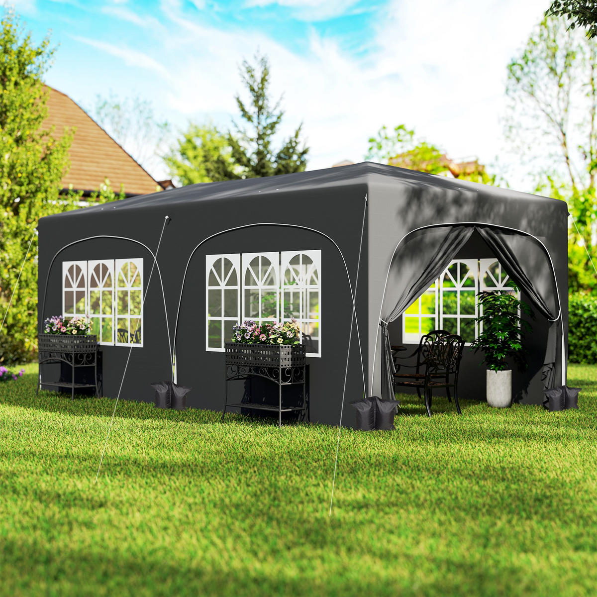 FALTPAVILLON, 6x3m, Seitenwände, UPF50+, höhenverstellbar, Tragetasche, Dunkelgrau - Multicolor, Metall (597/270/300cm) - FORIOUS