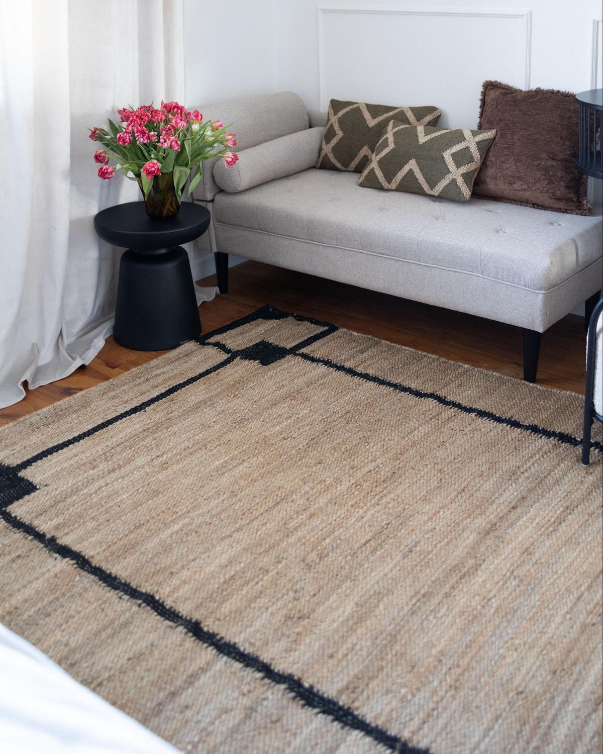 KOBEREC Černý/Béžový 160/230 cm Juta Gondia - béžová, textil (160/230cm) - Beliani