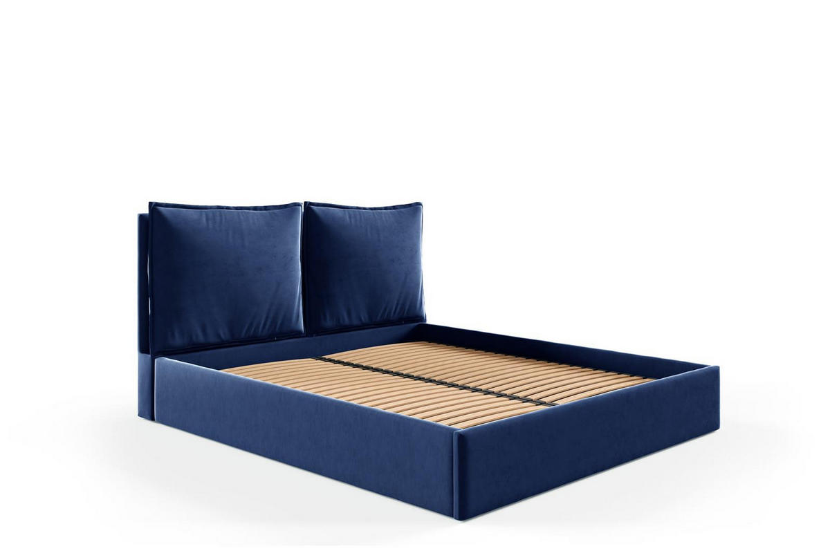 POLSTERBETT Glam Dunkelblau 120x200 cm, mit Bettkasten und Kopfteil aus Kissen - Dunkelblau, Holzwerkstoff/Textil (120/200cm) - Bettso