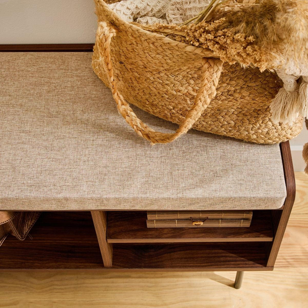 SCHUHBANK Nussbaumdekor 3 Fächer 1 Tür - jetson 100/35/45,5 cm - Nussbaumfarben, Holzwerkstoff (35/45.5/43cm) - Calicosy