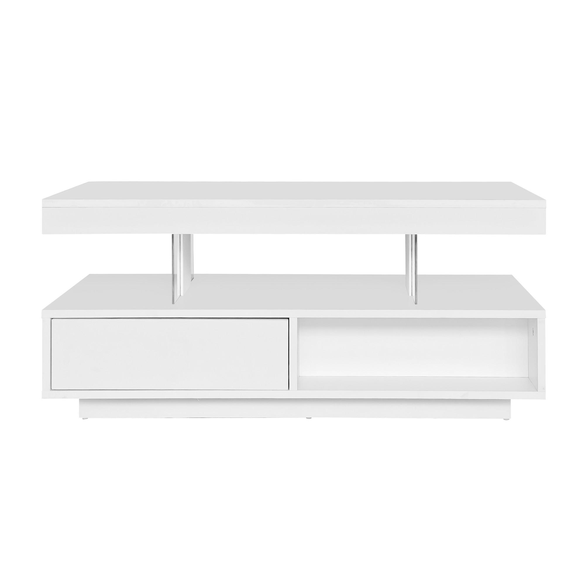 COUCHTISCH Weiß 95/50/42,5 cm mit Glaseinsätzen und LED-Beleuchtung - Weiß, Holzwerkstoff (50/95/42.5cm) - PANGIVO