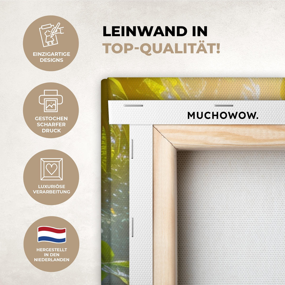 LEINWANDBILD Wasserfall - Dschungel - Sonne - Grün - Natur Deko Groß 90x90 cm - Grün, Textil (90/90cm) - MuchoWow