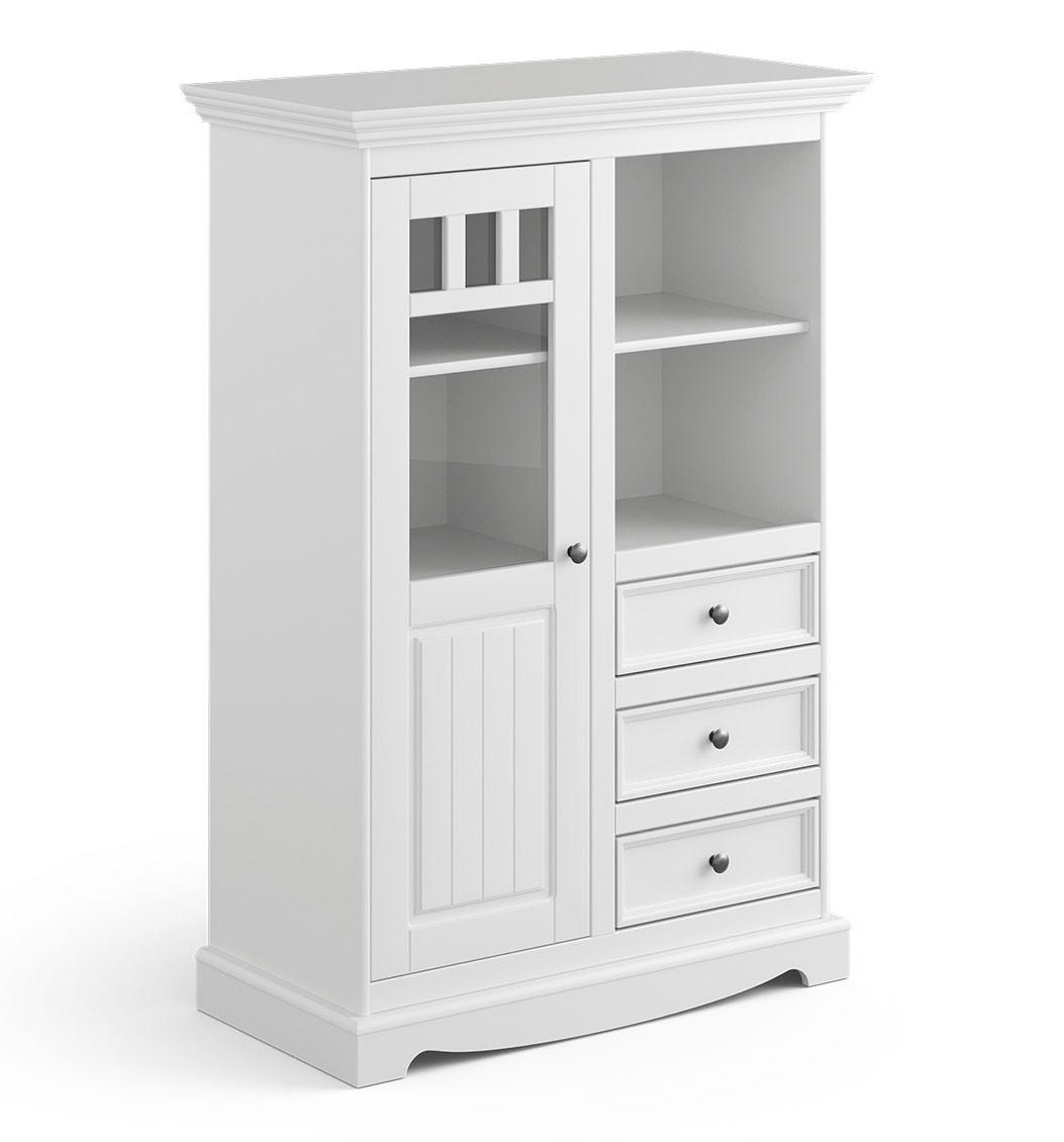 VITRINE Belluno Elegante Kiefer weiß (RAL9010) lackiert 89 / 44 / 130cm - Weiß/Kieferfarben, Holz/Metall (89/130/44cm) - Feldmann-Wohnen