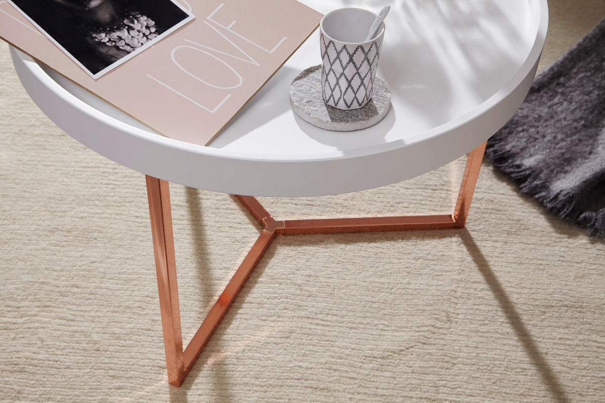 SOFATISCH LIA Rund mit Metallgestell, abnehmbares Tablett und Anti-Rutsch-Noppen, Bronze 58 x 58 x 42 cm - Bronzefarben, Holz/Metall (58/58/42cm) - KADIMA DESIGN