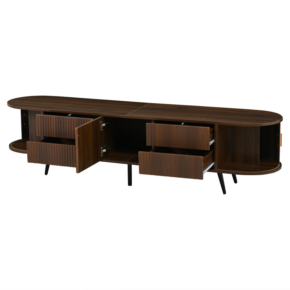 TV-SCHRANK Oval Lowboard Nussbaum 180cm 4 Schubladen Modern - Walnussfarben, Holzwerkstoff (180/45/40cm) - FLIEKS