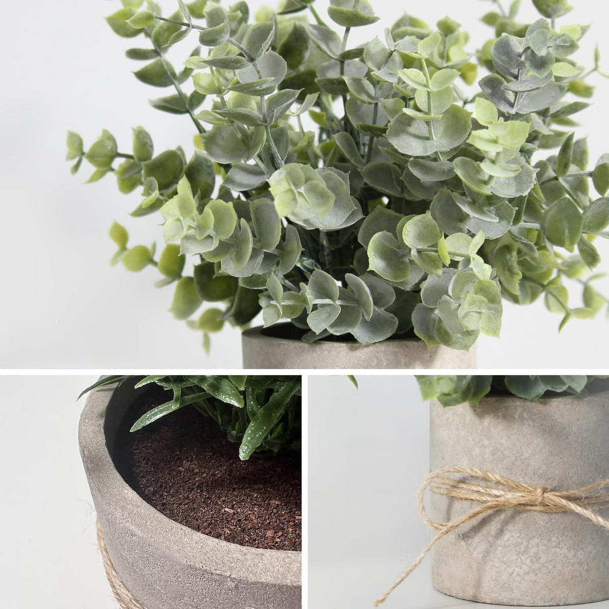 KUNSTPFLANZEN 3-teiliges Set Eukalyptus mit braunem Topf - Multicolor, Kunststoff (15cm)