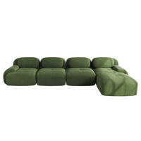ECKSOFA modular rahmenlos mit 32D-Hochdichteschaum, rutschfester Unterseite und Cordbezug, Grün - Grün, Textil (388/178cm) - Redom