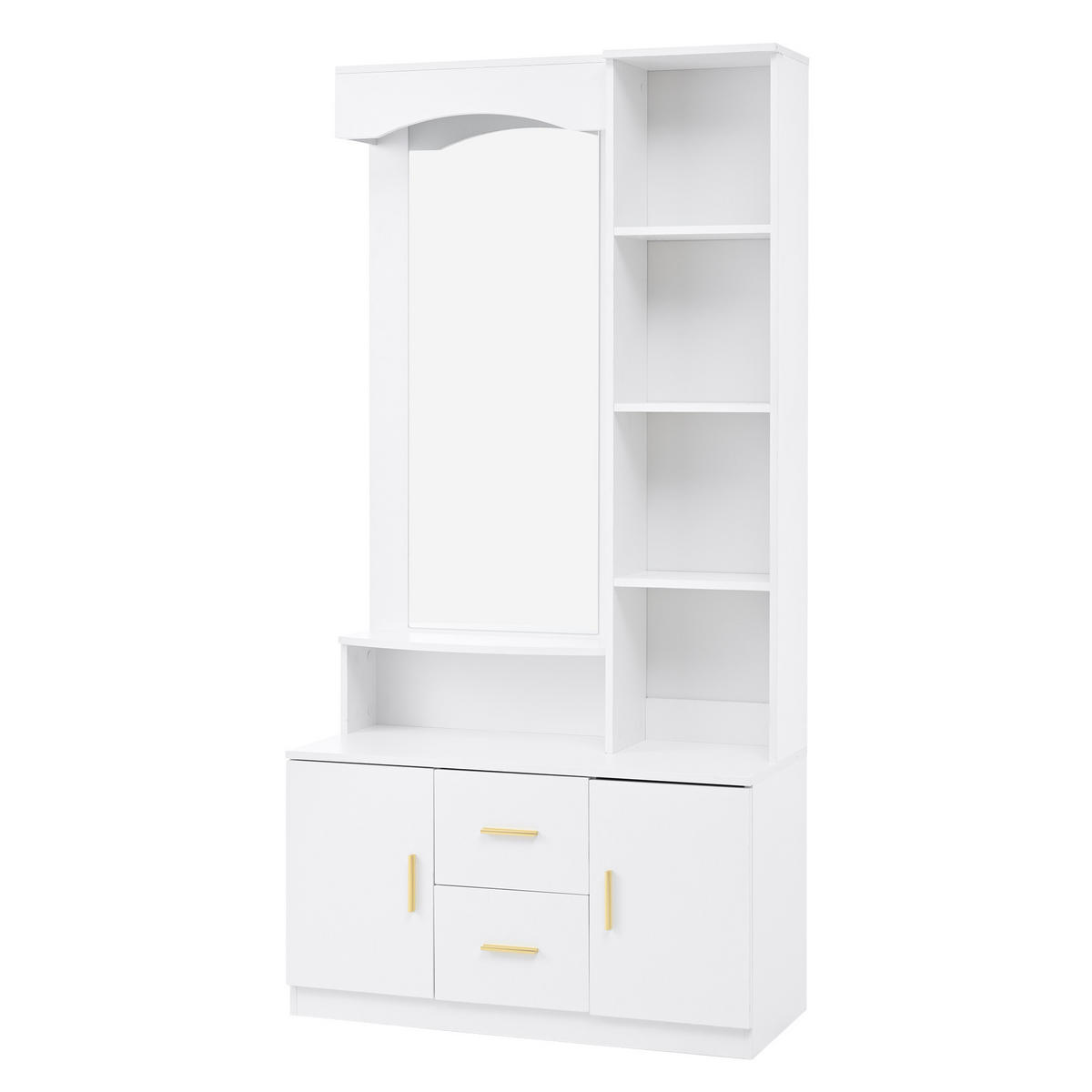 DIELENGARDEROBE mit Spiegel 90/40/180 cm in Weiß mit Schuhschrank und 2 Schubladen - Weiß, Holzwerkstoff (90/180/40cm) - BEAOK