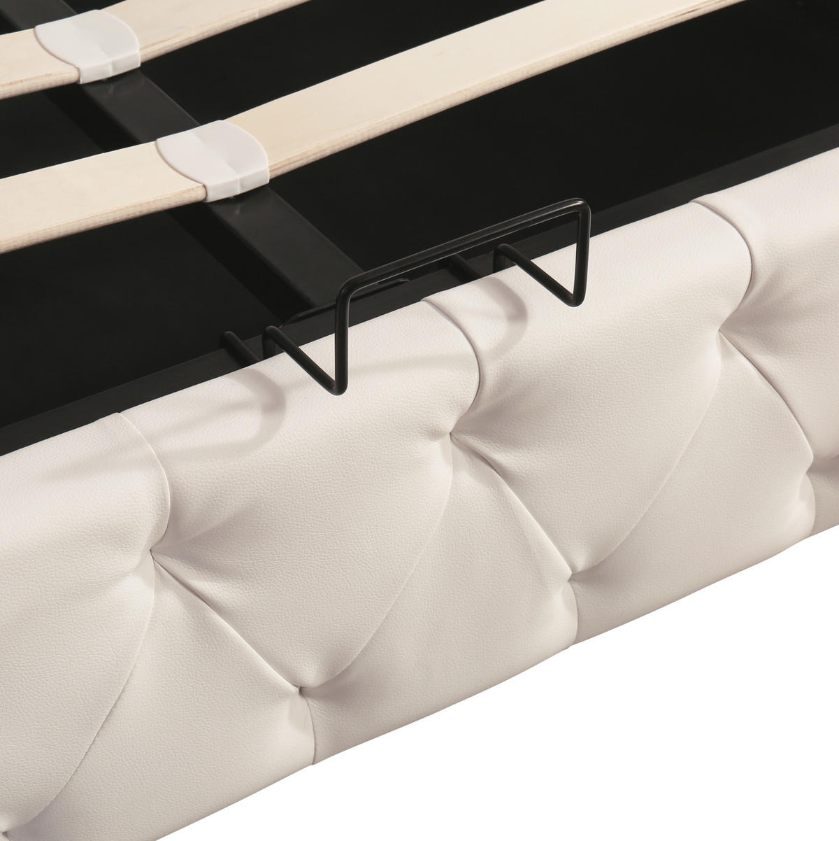 ČALÚNENÁ posteľ z PU 140x200 cm biela s nastaviteľným čelom, hydraulickým úložným priestorom a nosnosťou 300 kg - biela, koža (140/200cm) - Modfu